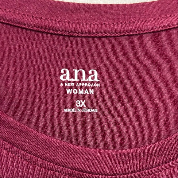 Ana Women's Blouse 3X Maroon Burgundy Short Sleeve Popover Feminine Stretch Top - Picture 3 of 7